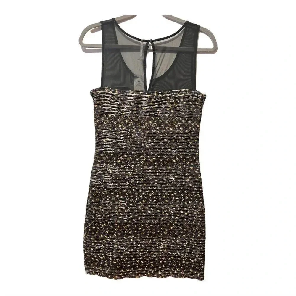 FREE PEOPLE Gray Floral Sleeveless Ruffle Shimmy Bodycon Mini Dress Small